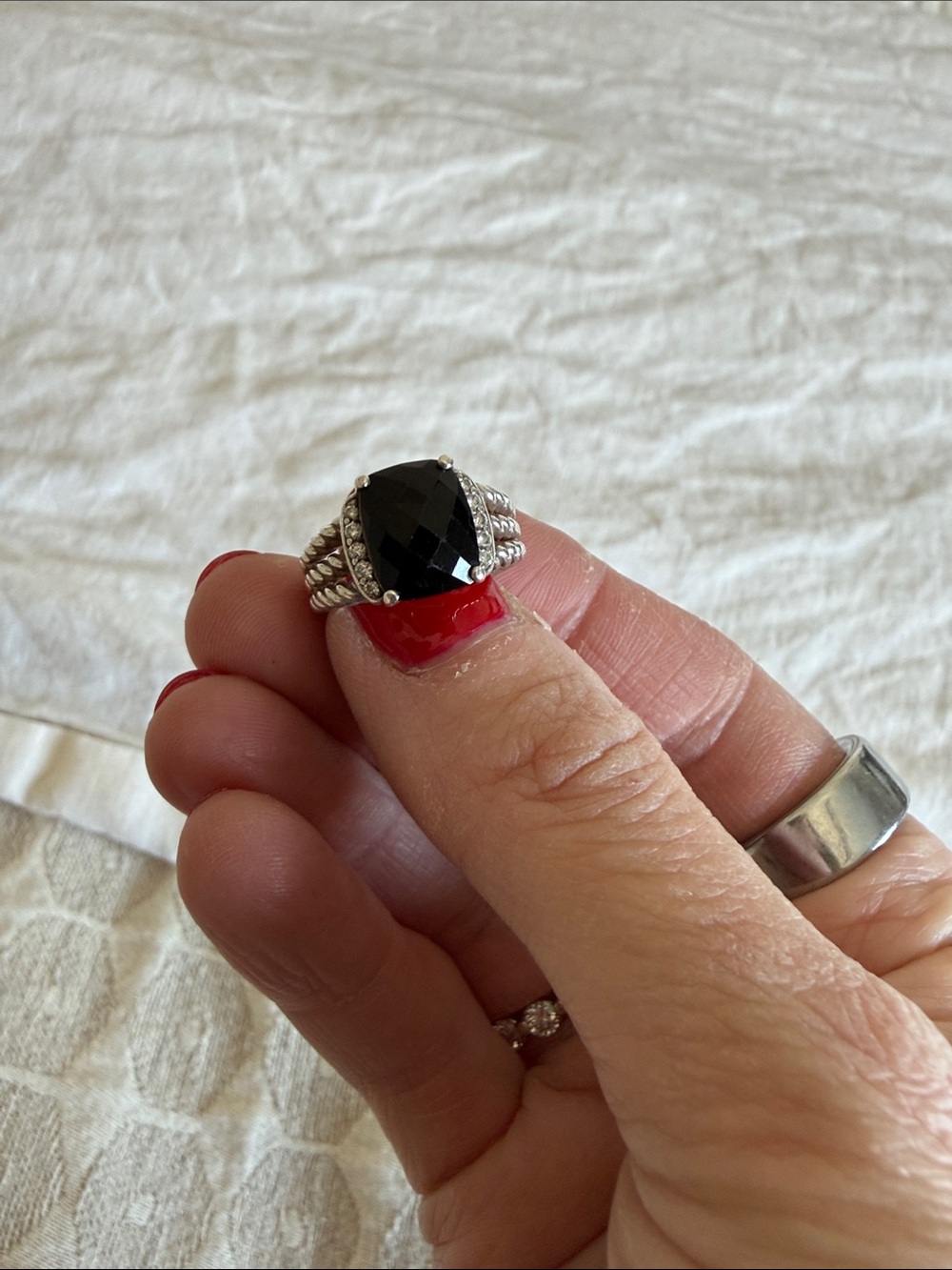 David Yurman Onyx & Diamond Petite Wheaton Ring